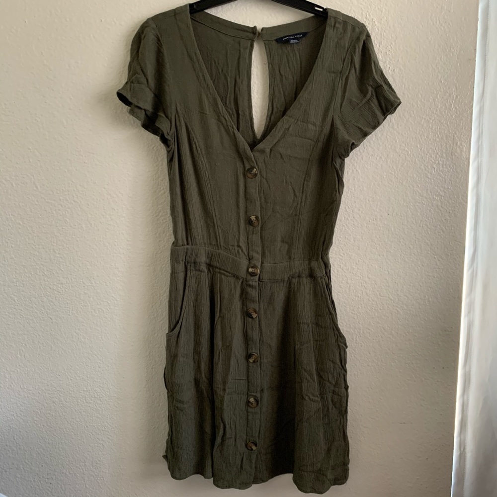 Olive Button Down Dress | American Eagle